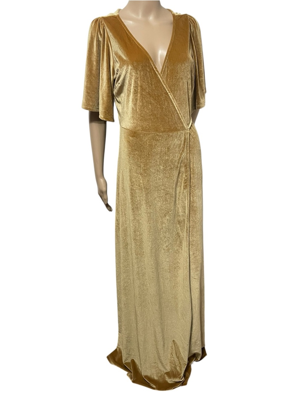 Baltic Born Meghan gold velvet wrap maxi dress size XL hey tall girls 60” long